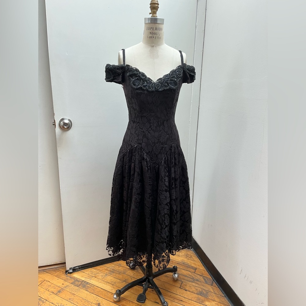 Vintage black beaded lace ZUM ZUM dress Y2K 90s formal witchy goth Lydia Deetz